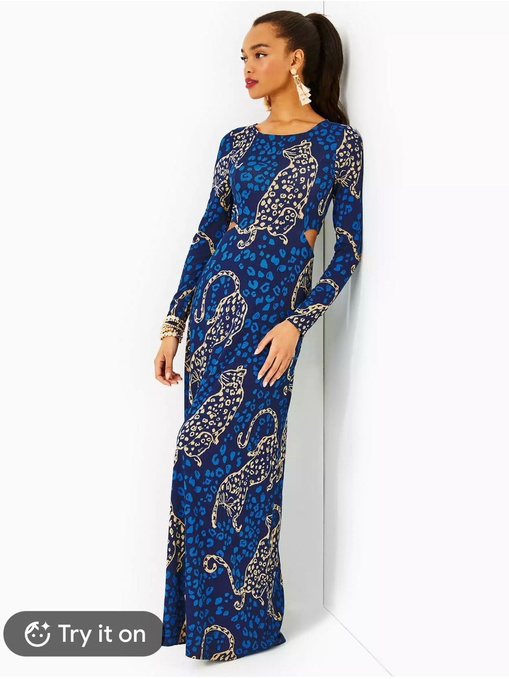 LILLY PULITZER STIRLING MAXI IN LOW TIDE NAVY OVERSIZED EASY TO SPOT in MEDIUM